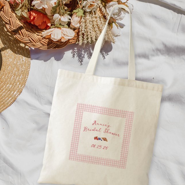 Bolso De Tela Elegante Gingham Summer Brunch Bridal Shower Rosa (Subido por el creador)