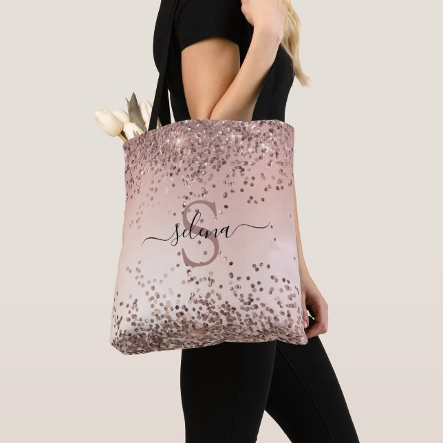 Bolso De Tela Elegante Glam Rosa Purpurina de oro monograma (Detalle)