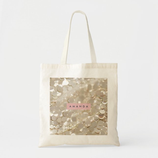 Bolso De Tela Elegante Glamour Dorado con Lentejuelas Personaliz (Frente)