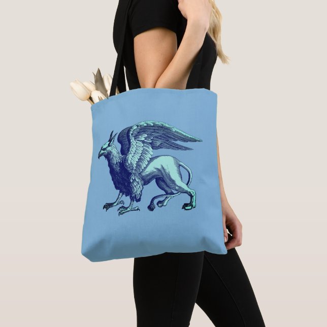 Bolso De Tela Elegante Griffin Azul Índigo - Bestia Legendaria (Detalle)