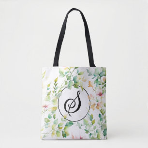 Bolso De Tela Elegante guión de flores silvestres de acuarela bo