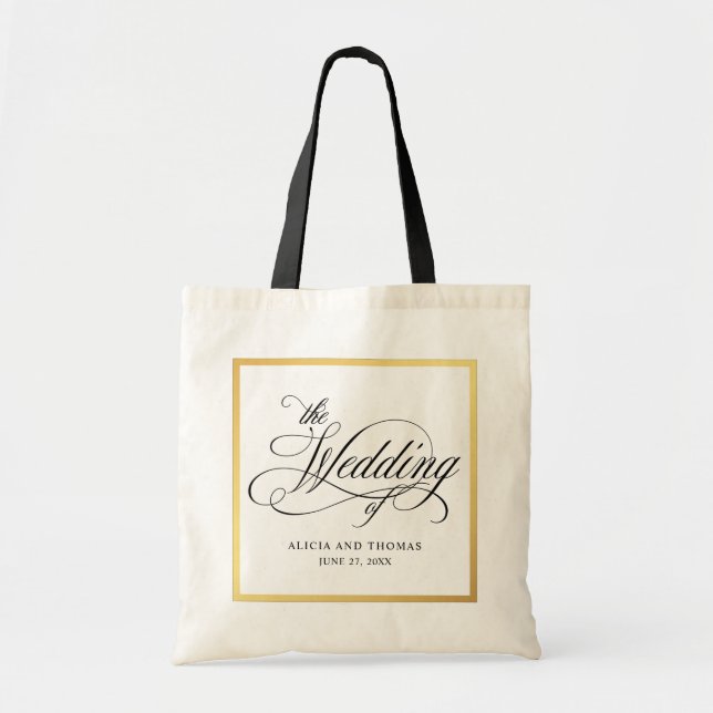 Bolso De Tela Elegante guión florece Boda personalizado (Frente)