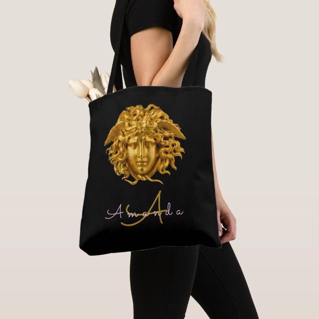 Bolso De Tela Elegante guión Medusa Moda alta costura negro (Detalle)