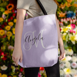 Bolso De Tela Elegante guión Monograma Lavanda pálida