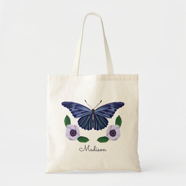 Bolso De Tela Elegante guión personalizado con flor de mariposa  (Frente)
