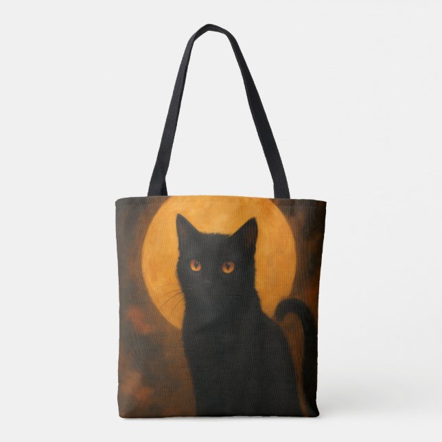 Bolso De Tela Elegante Halloween Black Cat Naranja Eyes (Reverso)