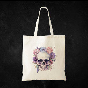 Bolso De Tela Elegante halloween floral y gótico del cráneo