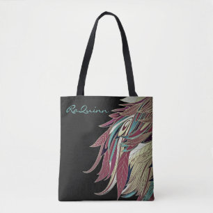 Bolso De Tela Elegante hoja de plumas abstracta color verde azul
