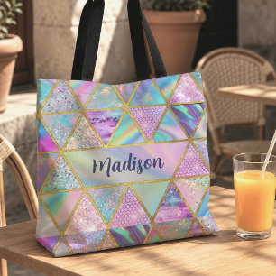 Bolso De Tela Elegante holográfico moderno falso oro geométrico