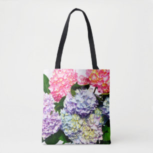 Bolso De Tela Elegante hortensias de ramo floral azul púrpura ro