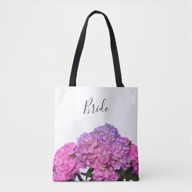 Bolso De Tela Elegante hortensias florales rosa morado suave (Anverso)