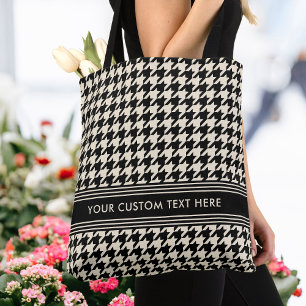 Bolso De Tela Elegante Houndstoth Personalizado Black Off-White