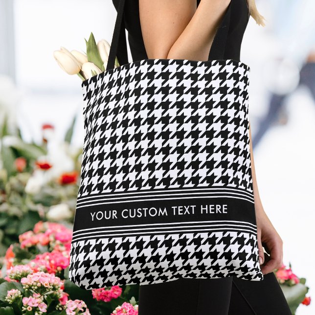 Bolso De Tela Elegante Houndstoth Personalizado Blanco Negro (Subido por el creador)