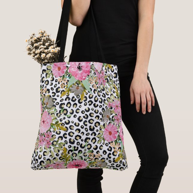 Bolso De Tela Elegante impresión de leopardo y diseño floral (Detalle)