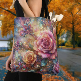 Bolso De Tela Elegante jardín de rosas rosa Art Nouveau