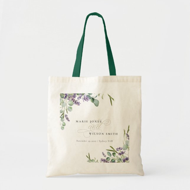 Bolso De Tela Elegante Lavanda Eucalyptus Leafy Foliage Boda (Frente)