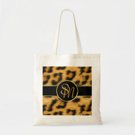 Bolso De Tela Elegante Leopard Print Monograma Script Tote de pr