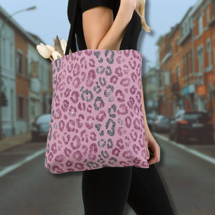 Bolso De Tela Elegante Leopardo de Brillo Rosa y Plata sobre Ros