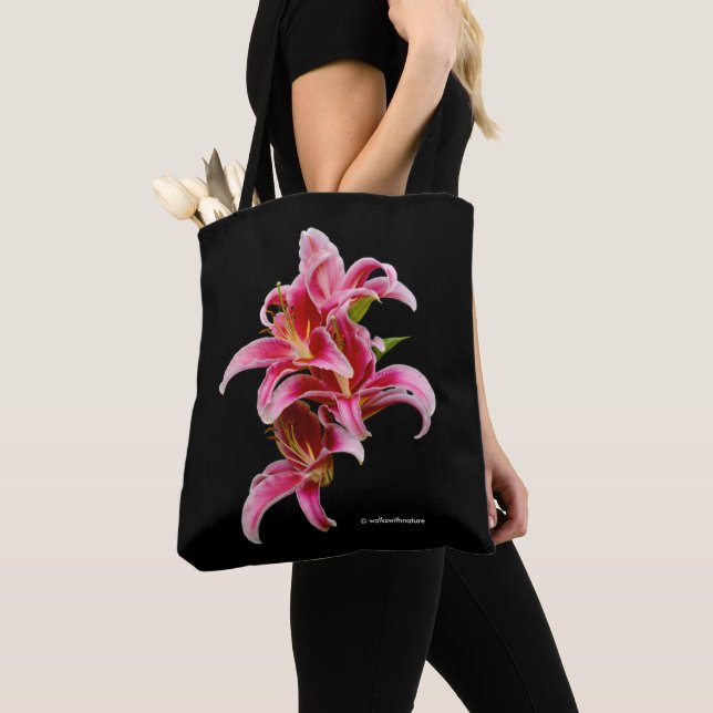 Bolso De Tela Elegante Lilies Orientales Rosa (Detalle)