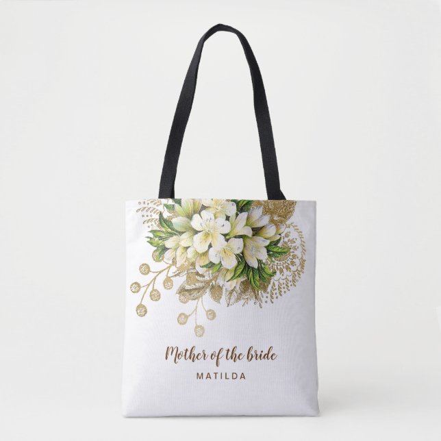 Bolso De Tela Elegante madre dorada floral de la novia (Anverso)