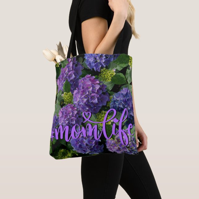 Bolso De Tela Elegante magenta púrpura azul verde hidrangea flor (Detalle)