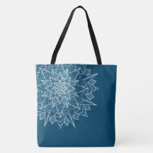 Elegante Mandala Floral Azul Blanco