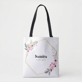 Bolso De Tela Elegante Marco Floral Rosa Dorado