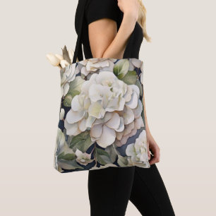 Bolso De Tela Elegante marfil color de agua azul marino rosa flo
