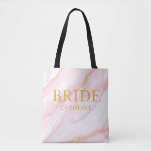 Bolso De Tela Elegante Mármol y Oro Novia Nombre Personalizado