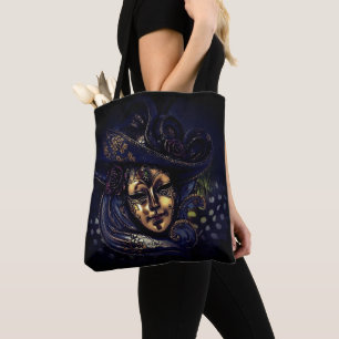Bolso De Tela Elegante máscara de carnaval veneciana de oro azu