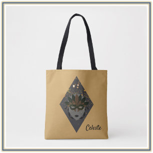 Bolso De Tela Elegante Mascarada de Bronce y Purpurina Negro