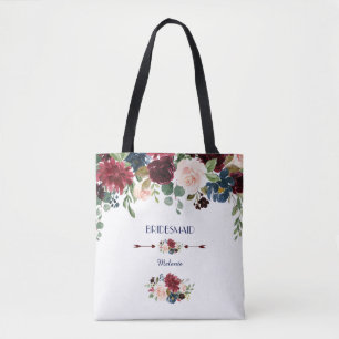 Bolso De Tela Elegante Merlot Marina Azul Floral Bridesmaid