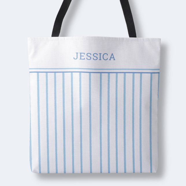 Bolso De Tela Elegante Moda Azul y Blanco Sencillo patrón rayado (Elegant Chic Blue and White Simple Striped Pattern Tote Bag)