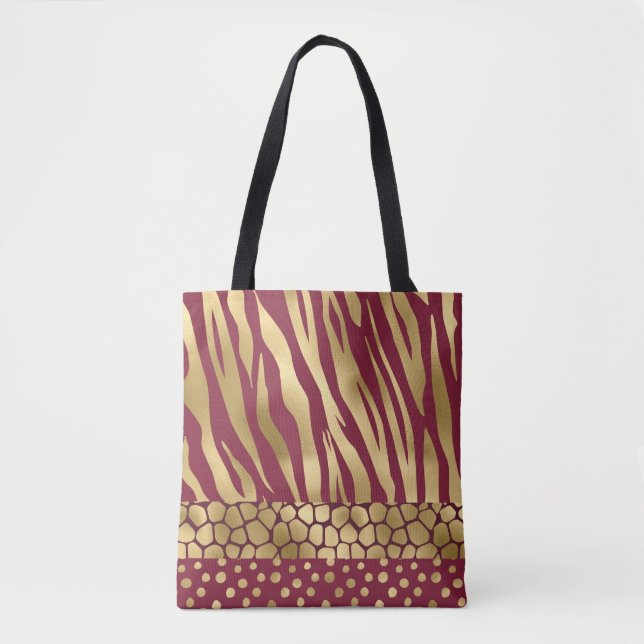 Bolso De Tela Elegante Moda del tigre de Borgoña dorado trendy (Anverso)
