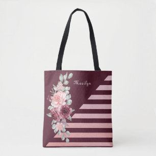 Bolso De Tela Elegante Moda Rosa de acuarela Borgoña rosa Floral