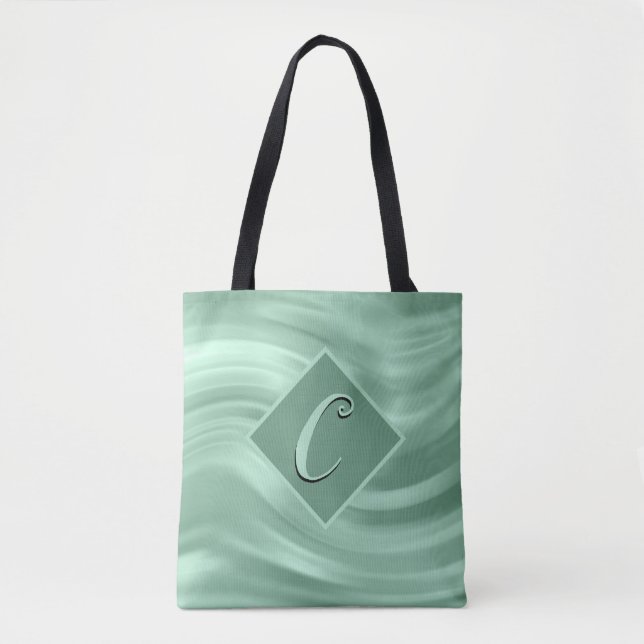 Bolso De Tela Elegante Moda Verde azulada Swirl Monograma modern (Anverso)