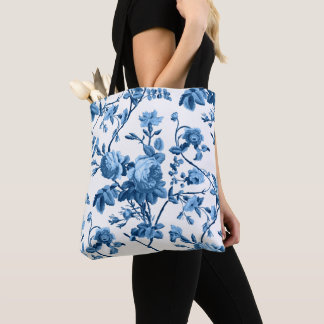 Bolso De Tela Elegante Moda Vintage Azul Rosa Floral