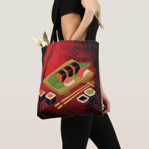 Bolso De Tela Elegante Moderno Chic Sushi Negro y Rojo
