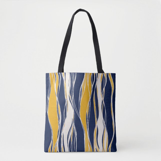 Bolso De Tela Elegante, moderno, líneas, azul marino y amarillo (Anverso)