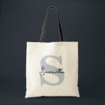 Bolso De Tela Elegante Moderno Monograma Azul Personalizado Inic<br><div class="desc">Echa un vistazo a estas perfectas bolsas tote para tu grupo de damas de honor, invitadas a la despedida de soltera, cumpleaños o regalos para las invitadas a la boda. Una bolsa tote personalizada moderna y elegante es chic y sofisticada para complementar tu boda o cualquier ocasión especial. Pueden ser...</div>