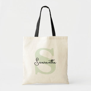 Bolso De Tela Elegante Moderno Monograma Verde Personalizado Ini
