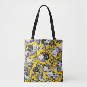 Bolso De Tela Elegante Moderno Vintage Rosas Blancas Negras Amar