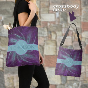 Bolso De Tela Elegante Monograma Abstracto Espiral Púrpura Turqu