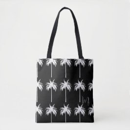Bolso De Tela Elegante Monograma Blanco Tropical Palm Tree