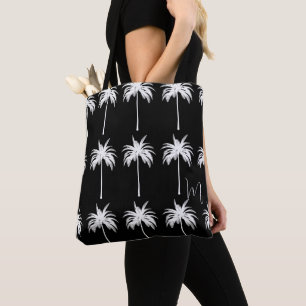 Bolso De Tela Elegante Monograma Blanco Tropical Palm Tree