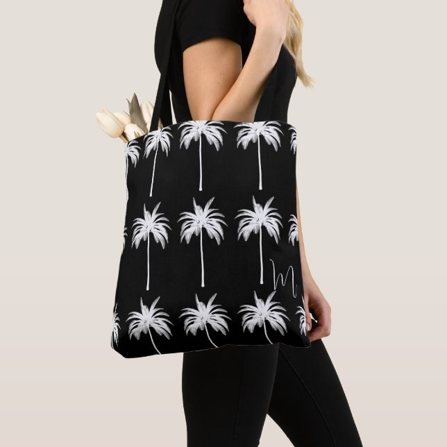 Bolso De Tela Elegante Monograma Blanco Tropical Palm Tree (Detalle)