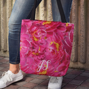 Bolso De Tela Elegante Monograma de caligrafía estilizada rosada