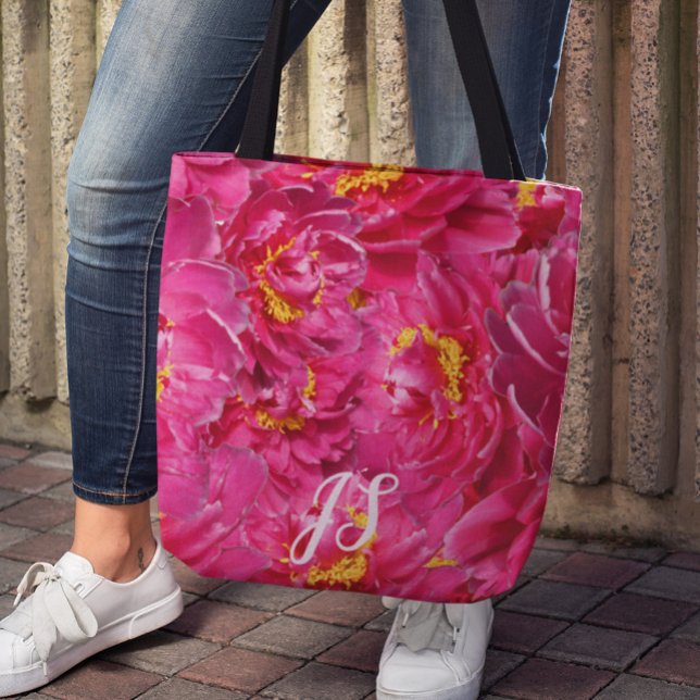 Bolso De Tela Elegante Monograma de caligrafía estilizada rosada (Subido por el creador)