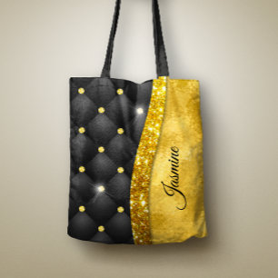 Bolso De Tela Elegante monograma de diamante negro purpurina de 