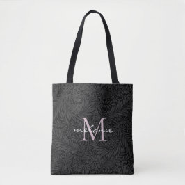 Bolso De Tela Elegante Monograma de Floral Negro con Tinta Rosad
